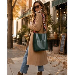 Bromen Forest Green Vegan Leather Hobo Bag Boho Woven Strap Fall Shoulder Purse